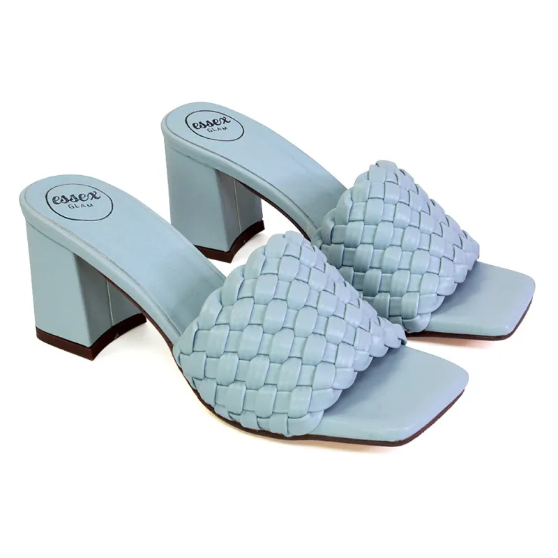 Aries Slip On Low Block Heel Sandals Square Toe Woven Mules In Blue sold by XYlondon