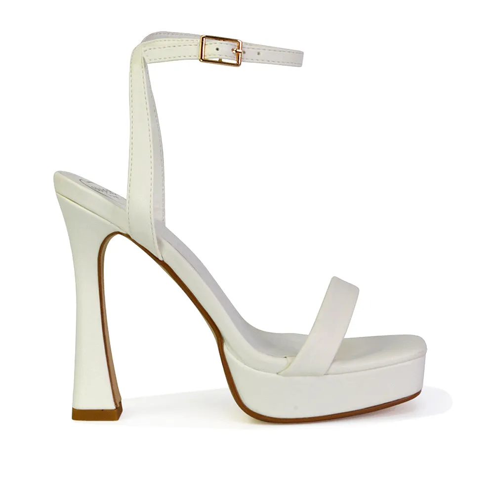 Coconut Strappy Block High Heel Strappy Platform Sandals in White sold by XYlondon product image thumbnail 3