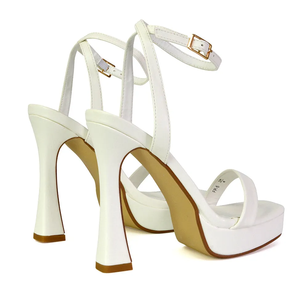 Coconut Strappy Block High Heel Strappy Platform Sandals in White sold by XYlondon product image thumbnail 5