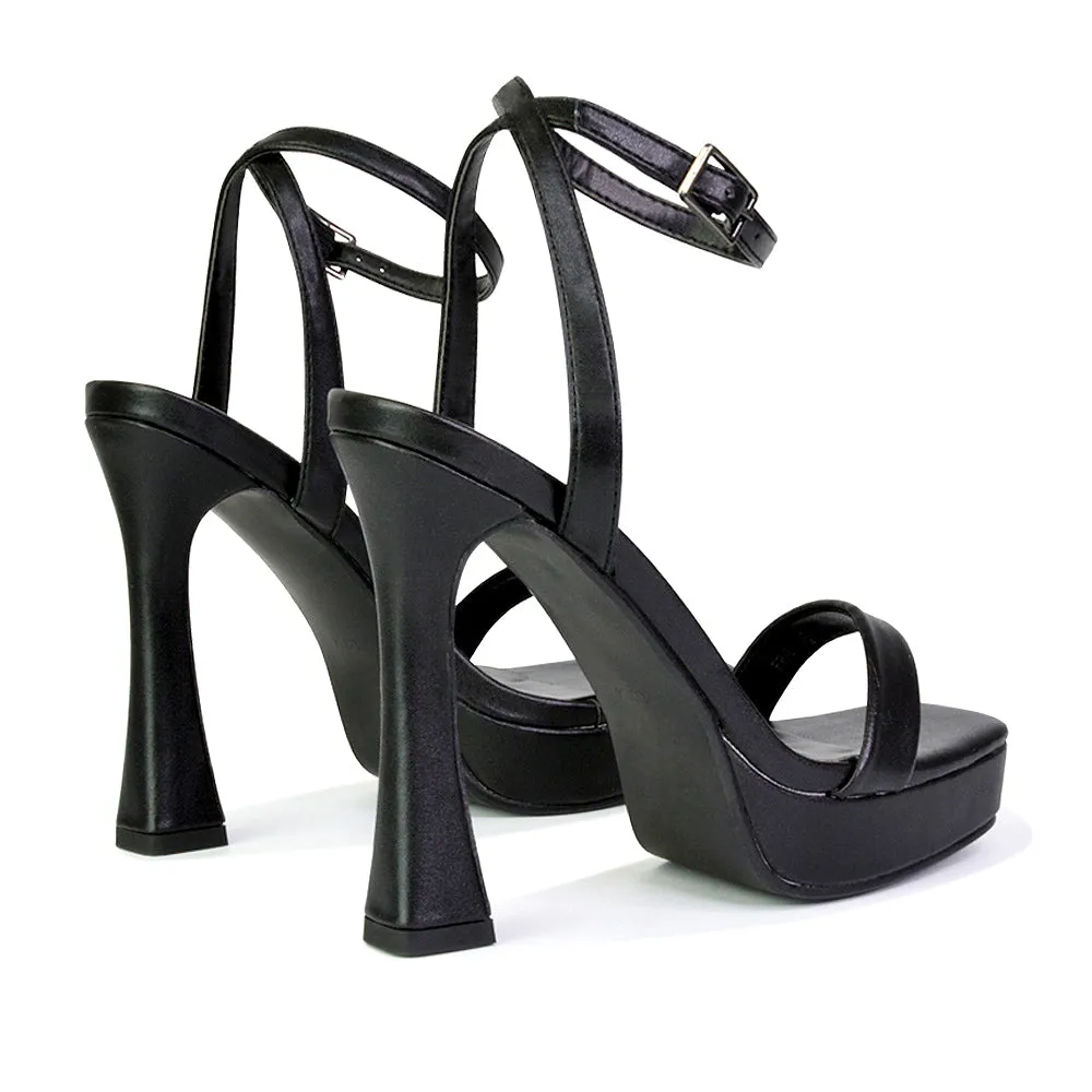 Coconut Strappy Block High Heel Strappy Platform Sandals in Black sold by XYlondon product image thumbnail 5