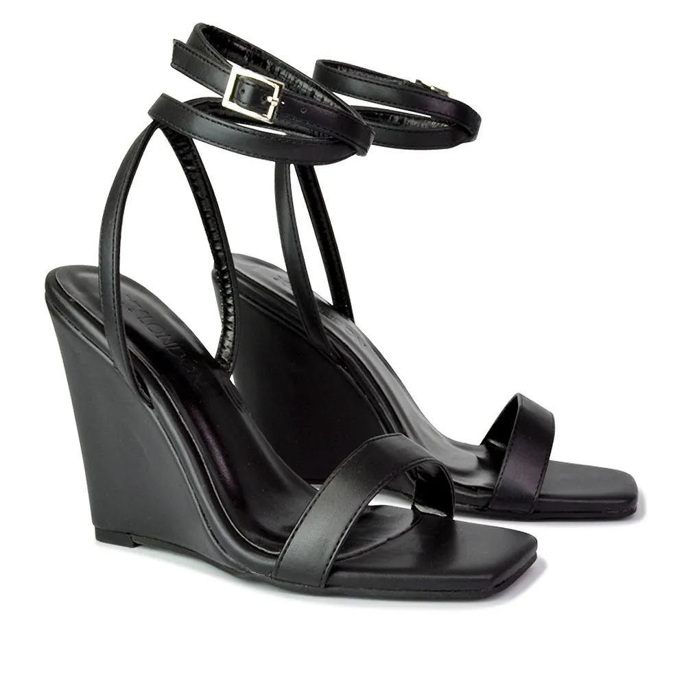 Collins Strappy Ankle Strap Wedge High Heels Square Toe Shoes in Black sold by XYlondon product image thumbnail 4