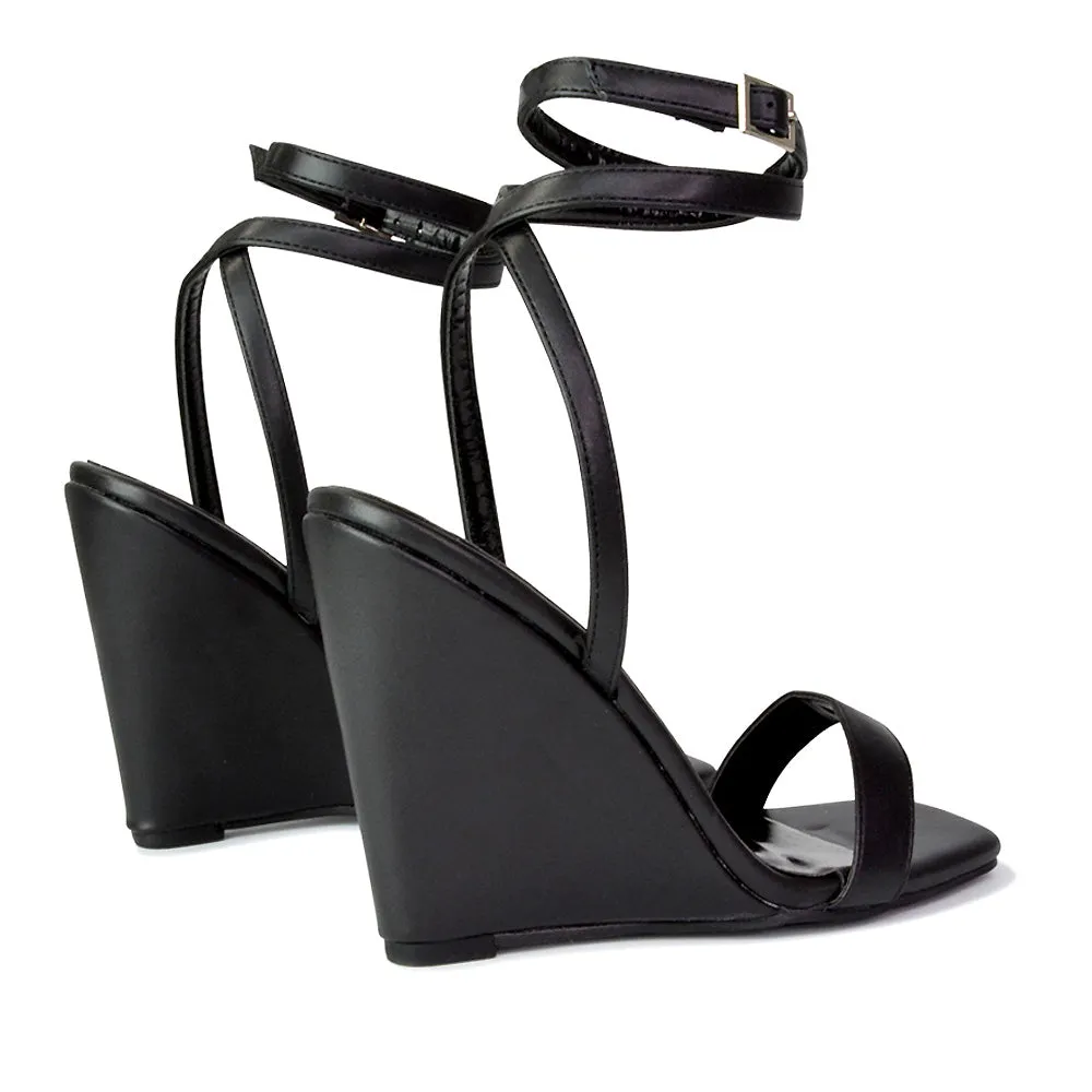 Collins Strappy Ankle Strap Wedge High Heels Square Toe Shoes in Black sold by XYlondon product image thumbnail 2