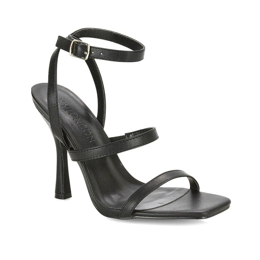 Aimee Square Toe Buckle Closure Stiletto Strappy High Heel Sandal In Black sold by XYlondon product image thumbnail 2