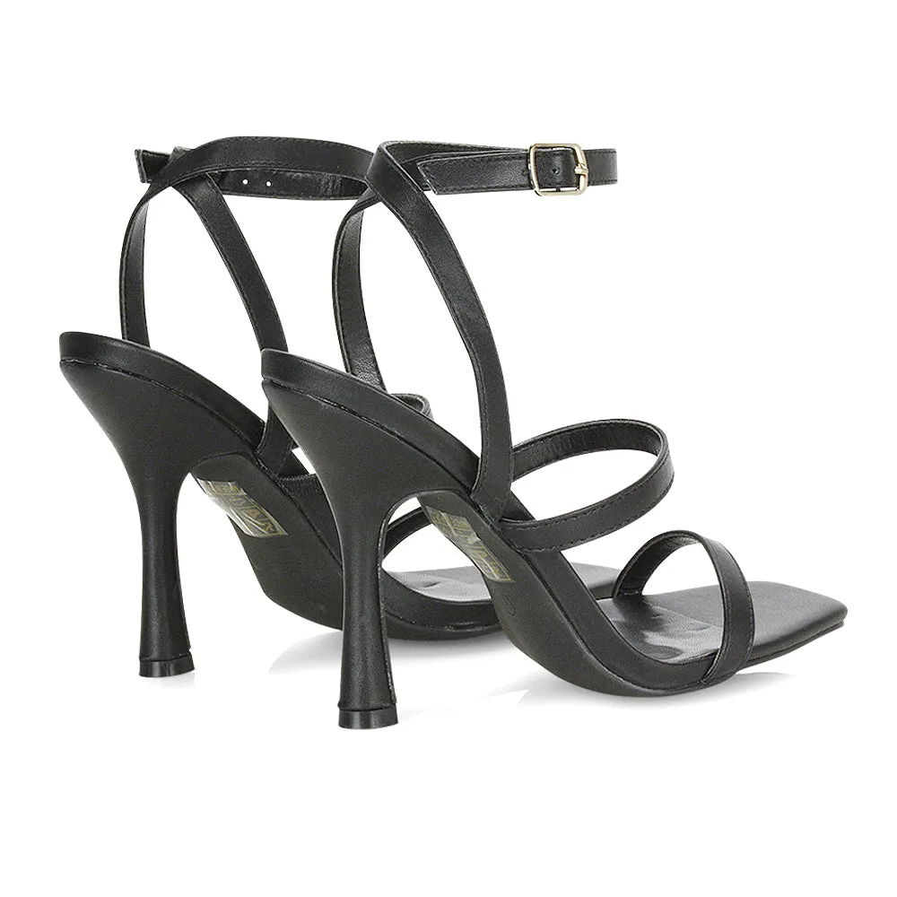 Aimee Square Toe Buckle Closure Stiletto Strappy High Heel Sandal In Black sold by XYlondon product image thumbnail 4