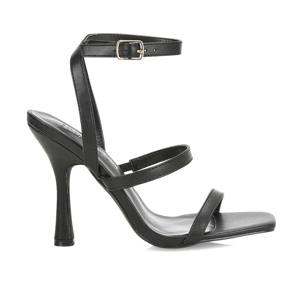 Aimee Square Toe Buckle Closure Stiletto Strappy High Heel Sandal In Black sold by XYlondon product image thumbnail 3