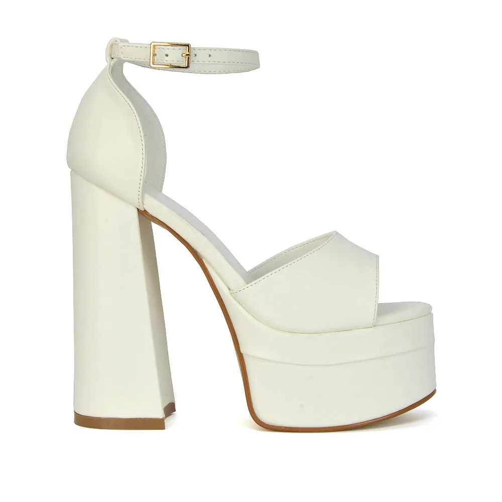 Elma Peep Toe Strappy Block High Heel Platform Sandals in White Synthetic Leather sold by XYlondon product image thumbnail 2