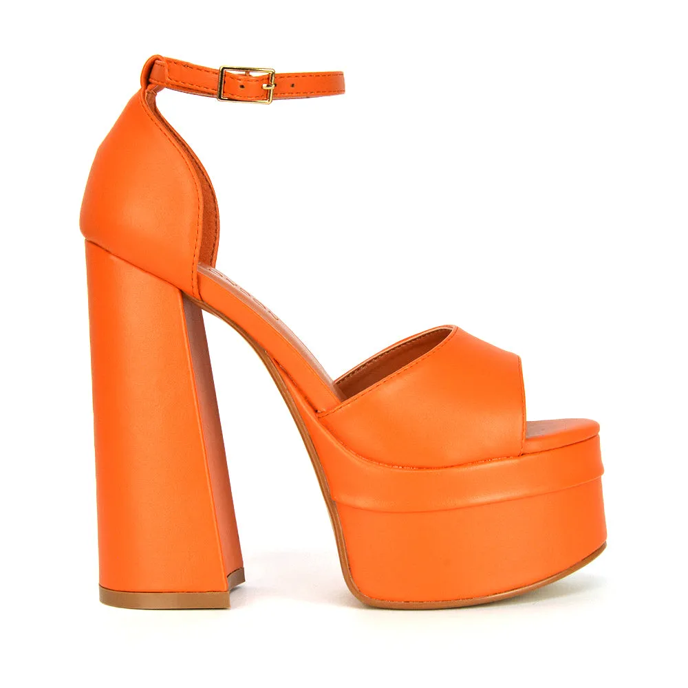 Elma Peep Toe Strappy Block High Heel Platform Sandals in Orange Syntheitc Leather sold by XYlondon product image thumbnail 2