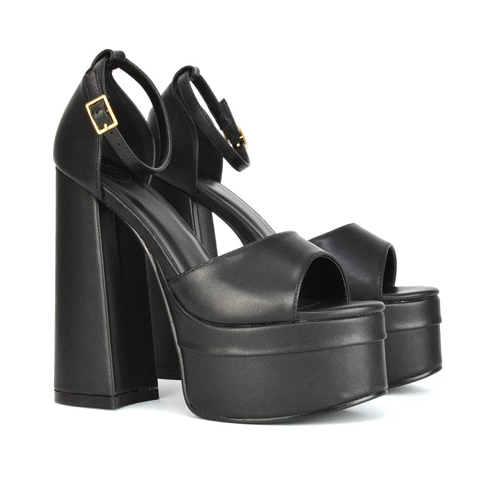 Elma Peep Toe Strappy Block High Heel Platform Sandals in Orange Syntheitc Leather sold by XYlondon product image thumbnail 5