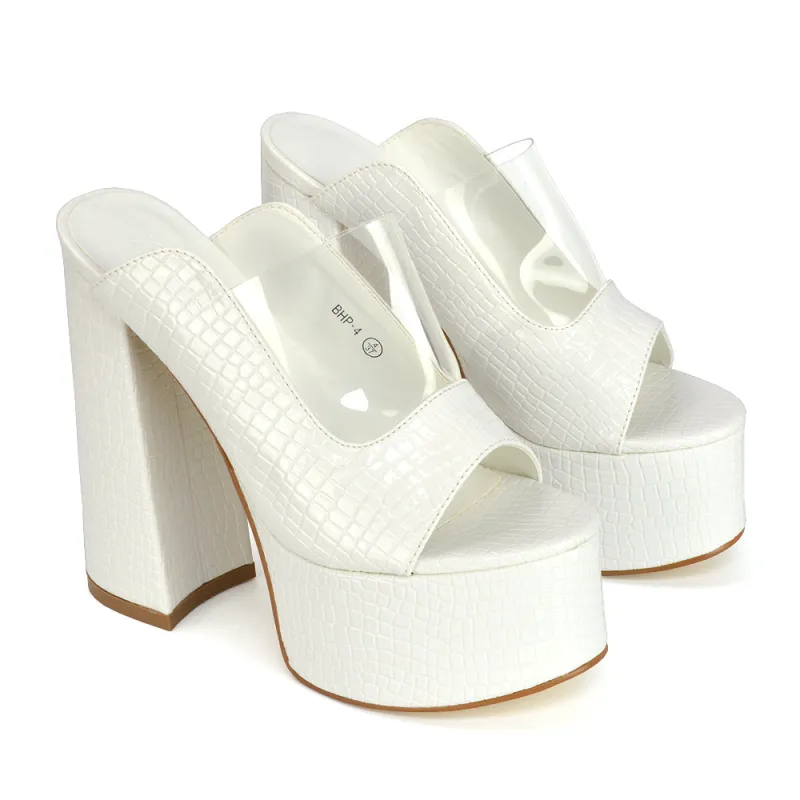 Saorise Perspex Strappy Block High Heel Platform High Heel Mules In White sold by XYlondon