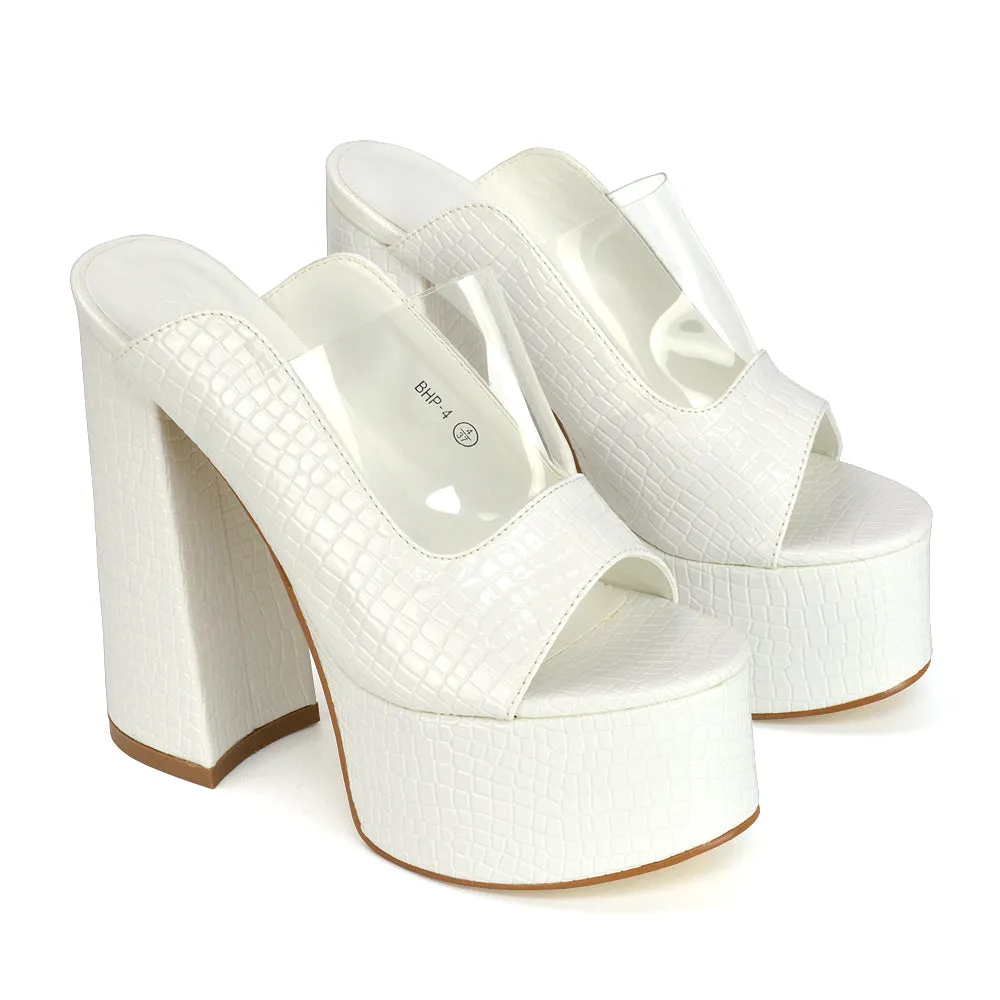 Saorise Perspex Strappy Block High Heel Platform High Heel Mules In White sold by XYlondon