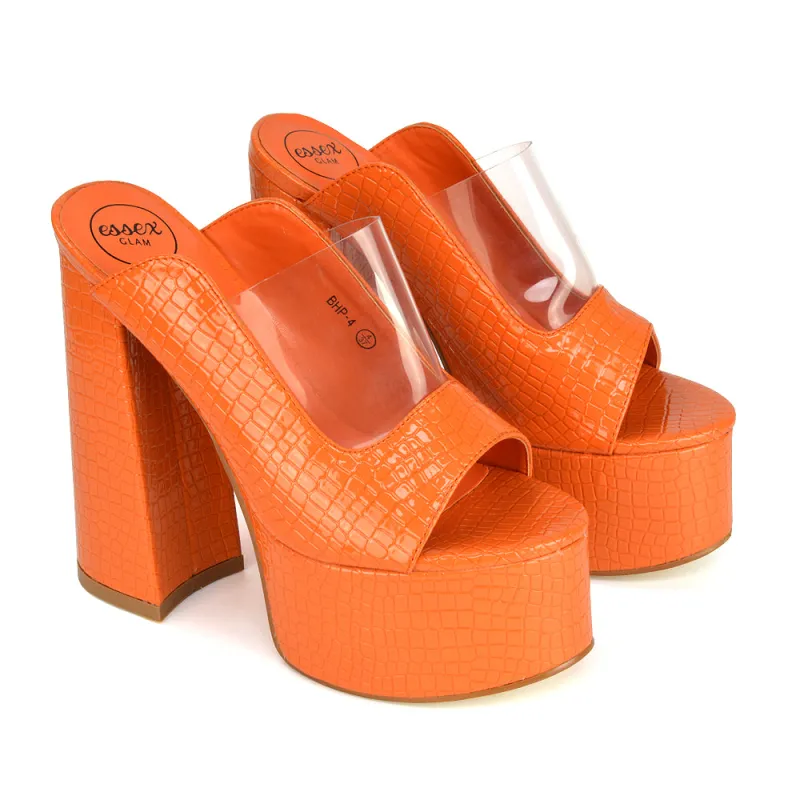 Saorise Perspex Strappy Block High Heel Platform High Heel Mules In Orange sold by XYlondon