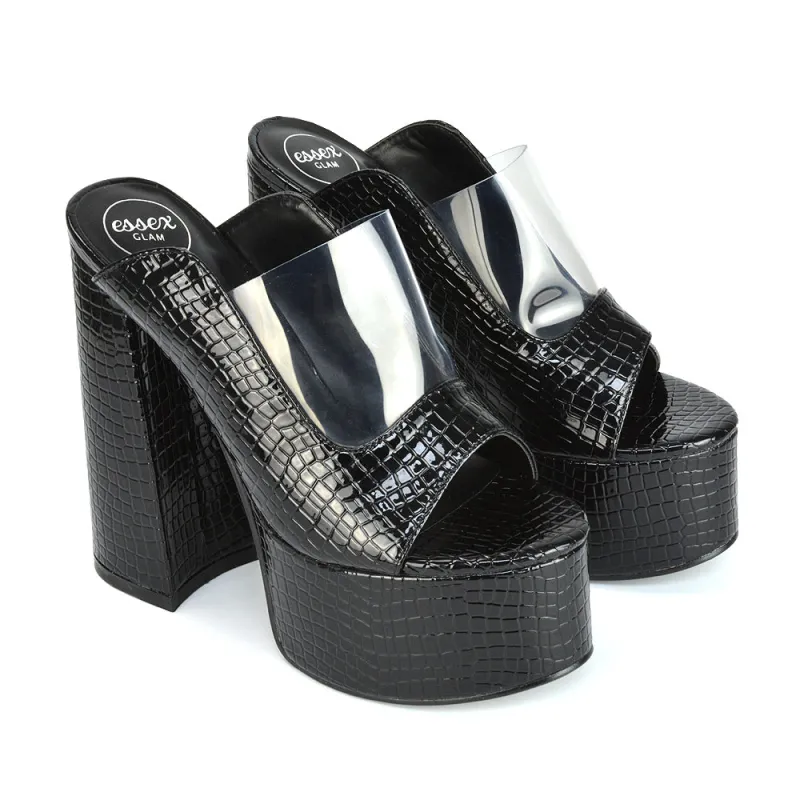 Saorise Perspex Strappy Block High Heel Platform High Heel Mules In Black sold by XYlondon
