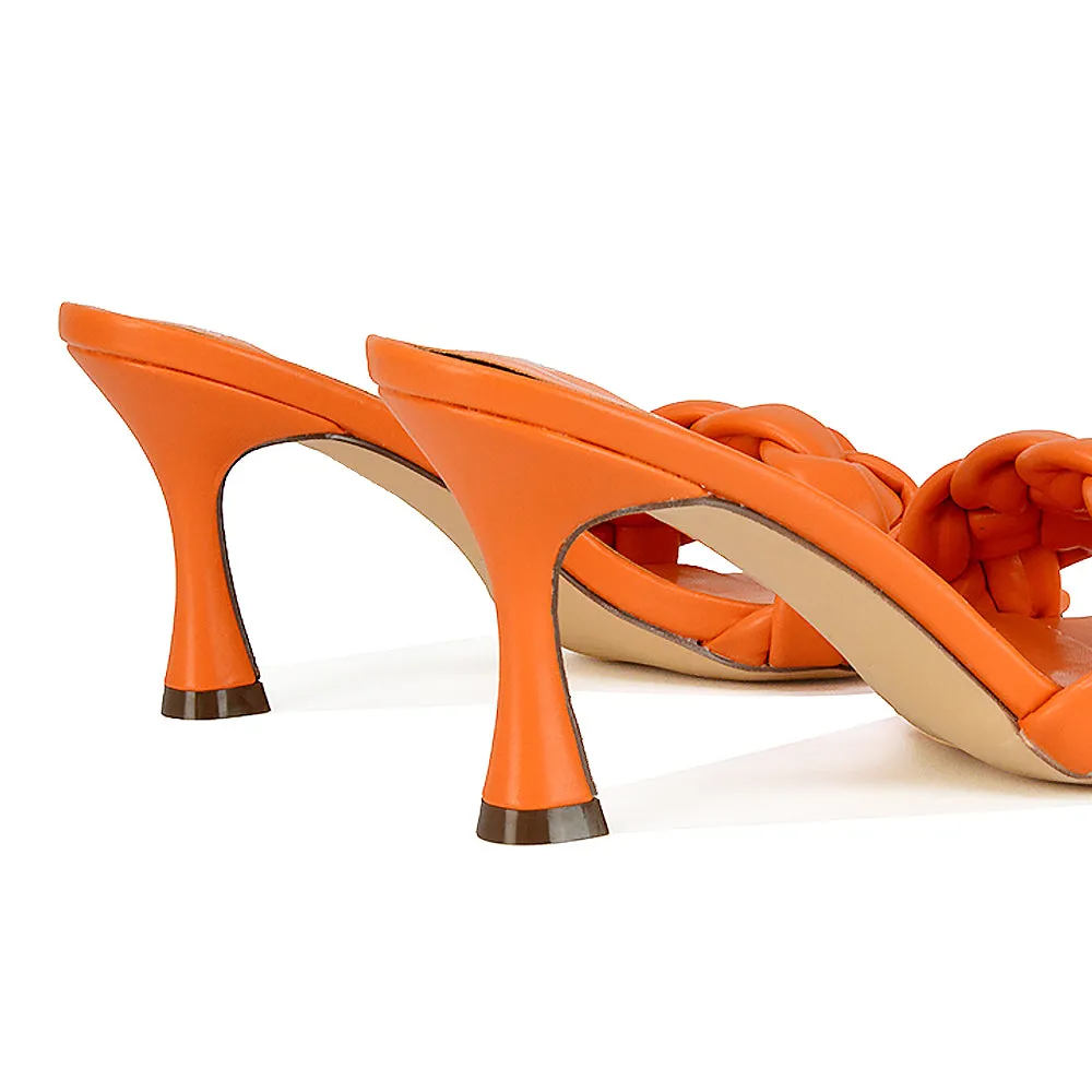 Lilah Woven Strap Square Toe Stiletto mid High Heel Mule Slip on Sandals in Orange sold by XYlondon product image thumbnail 2