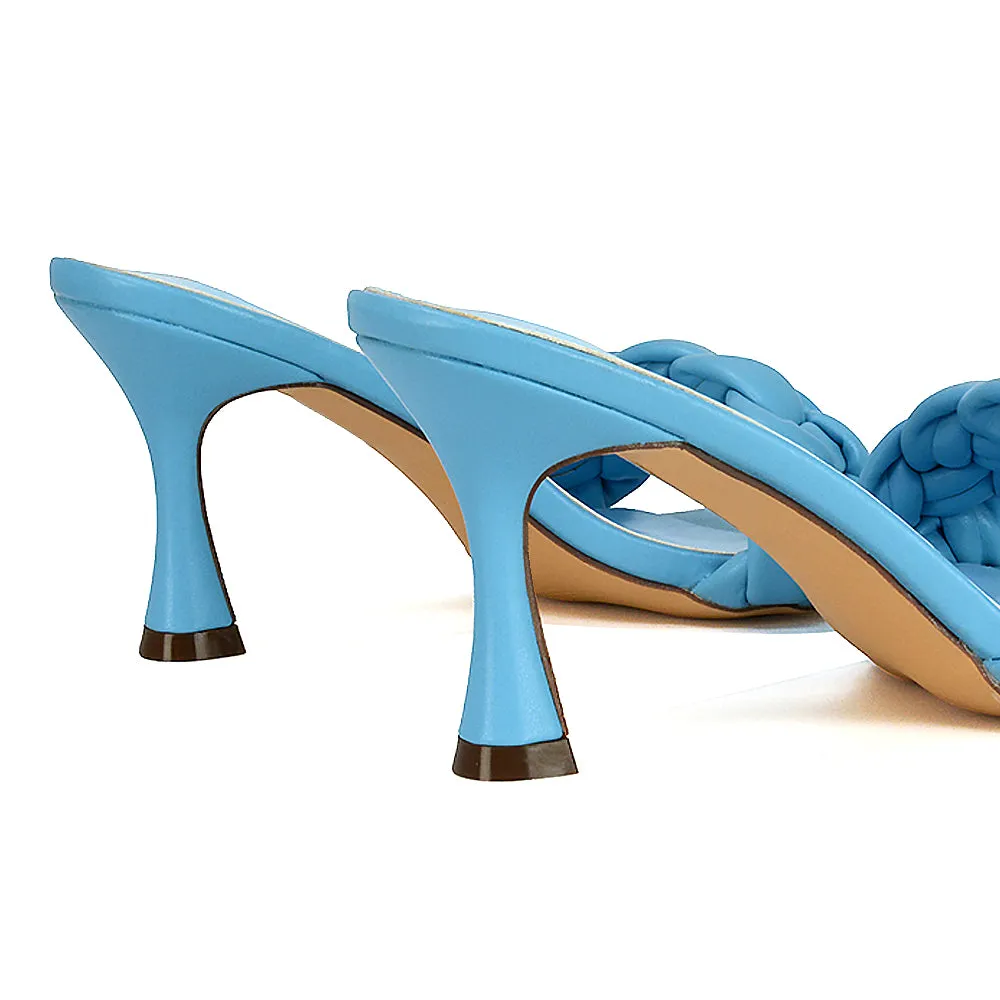 Lilah Woven Strap Square Toe Stiletto mid High Heel Mule Slip on Sandals in Blue sold by XYlondon product image thumbnail 2