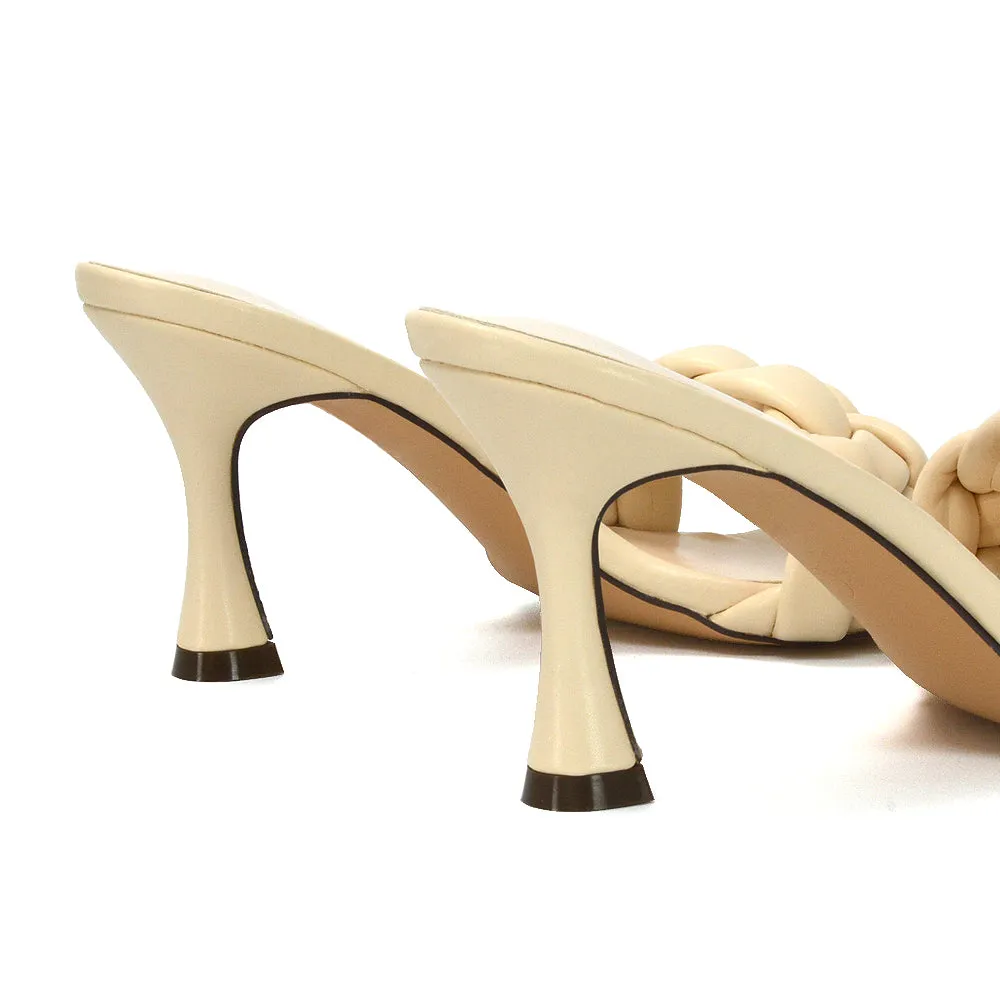 Lilah Woven Strap Square Toe Stiletto mid High Heel Mule Slip on Sandals in Nude sold by XYlondon product image thumbnail 2