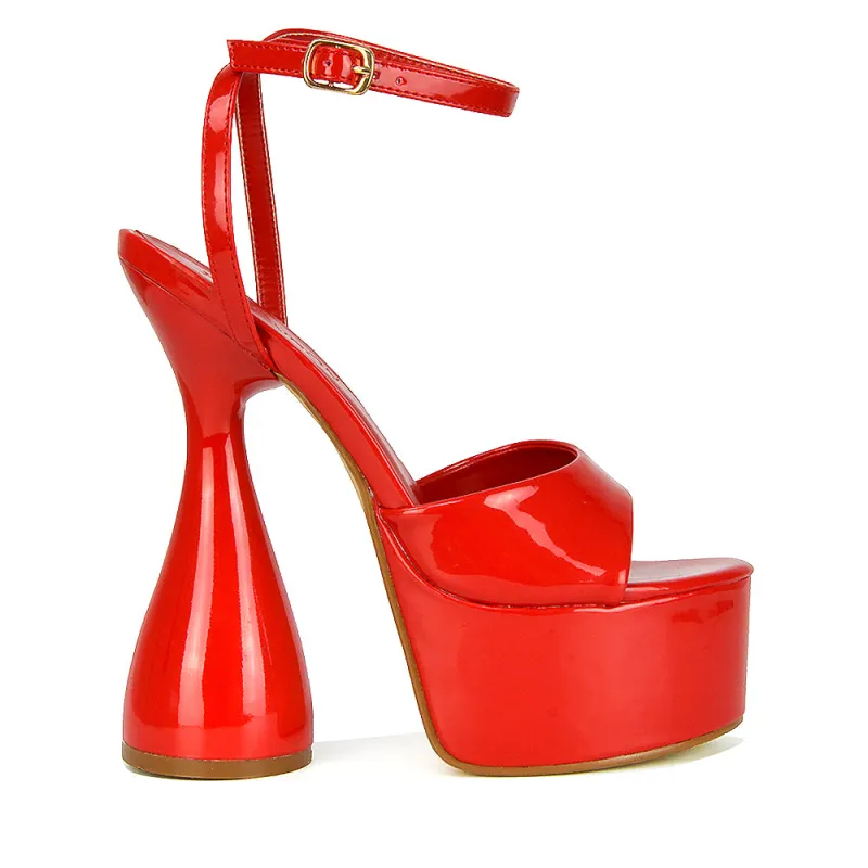 Acacia Strappy Peep Toe Cylinder Block Platform High Heel in Red Patent sold by XYlondon