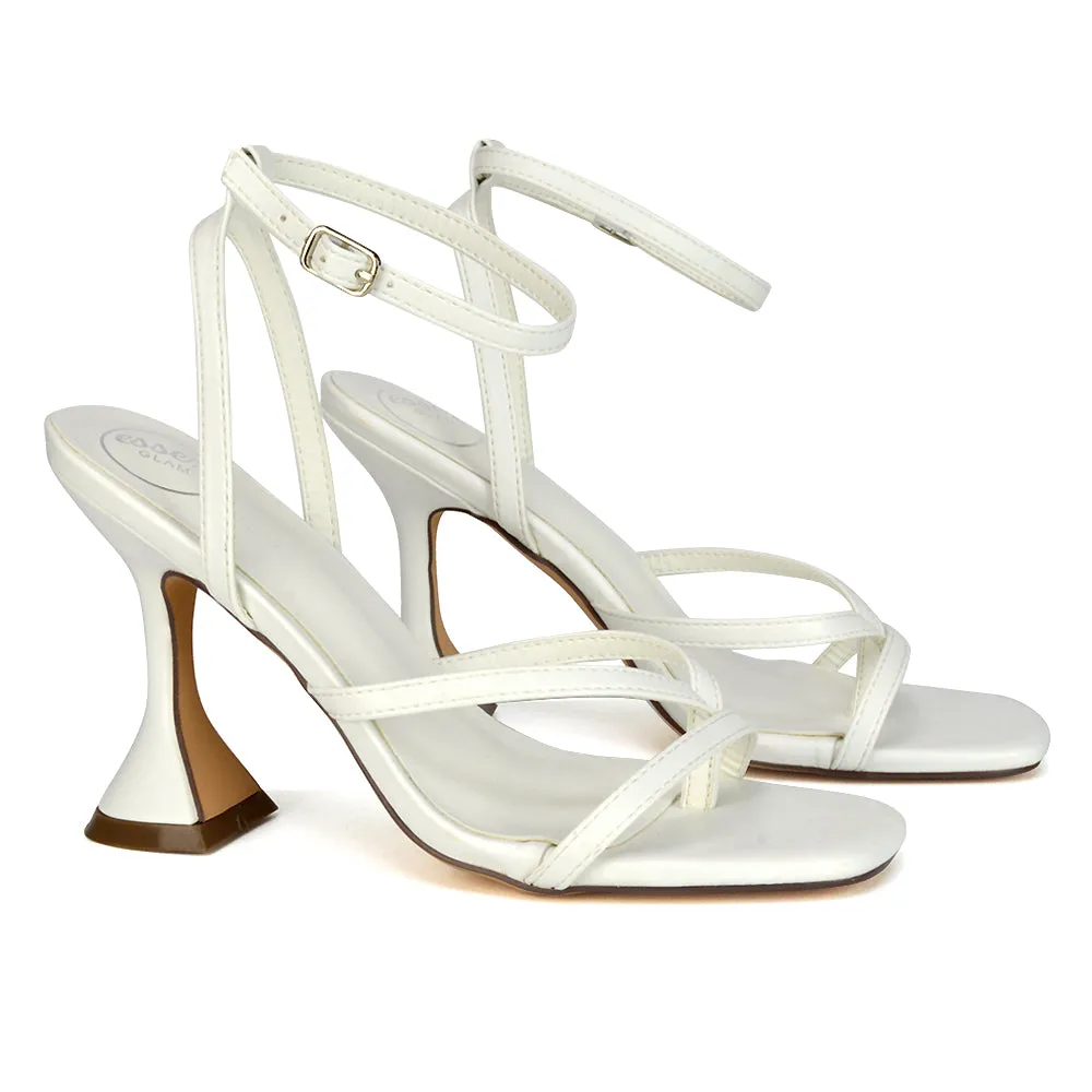 Joni Square Toe Post Block Strappy Sculptured High Heel Sandals in White Synthetic Leather sold by XYlondon product image thumbnail 4