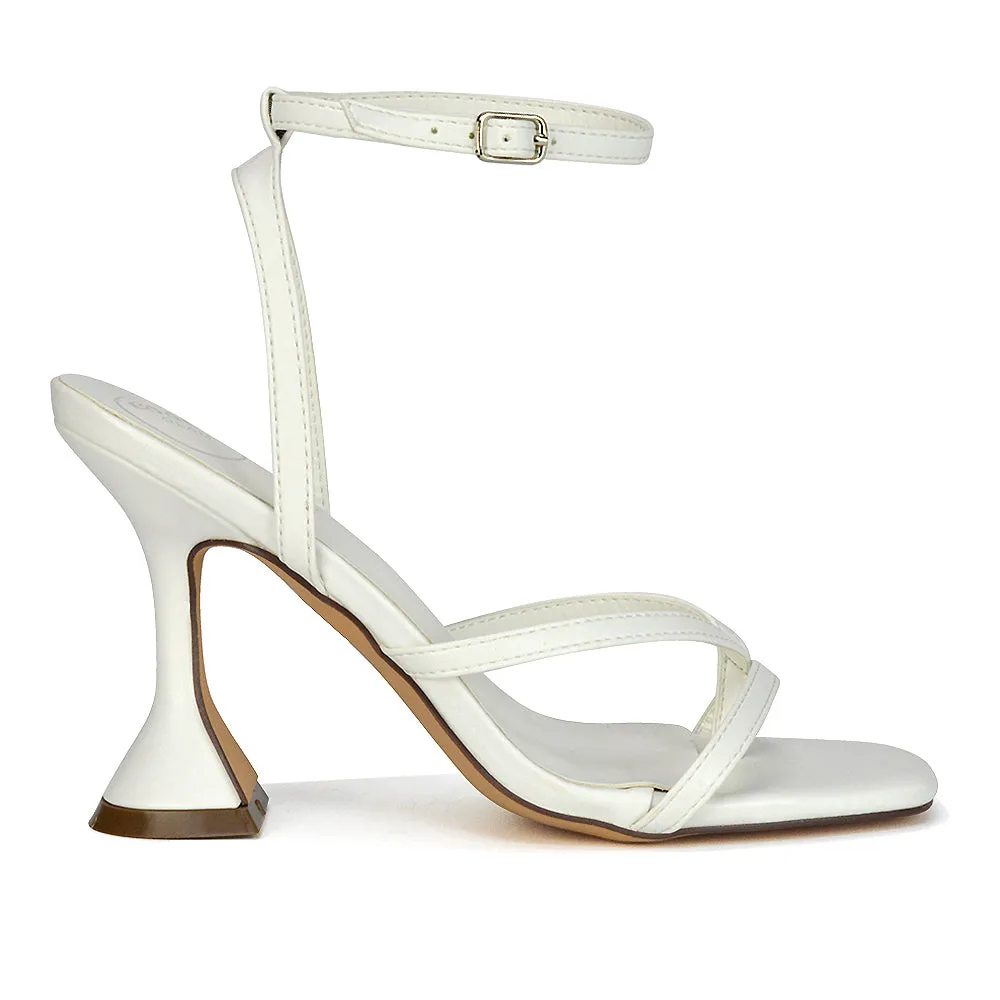 Joni Square Toe Post Block Strappy Sculptured High Heel Sandals in White Synthetic Leather sold by XYlondon product image thumbnail 3