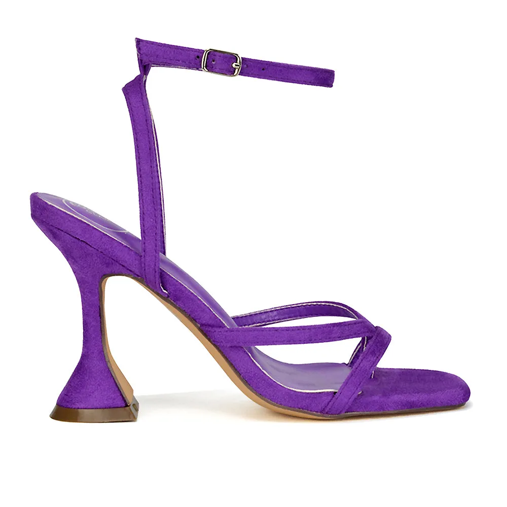Joni Square Toe Post Block Strappy Sculptured High Heel Sandals in Purple Faux Sued sold by XYlondon product image thumbnail 3