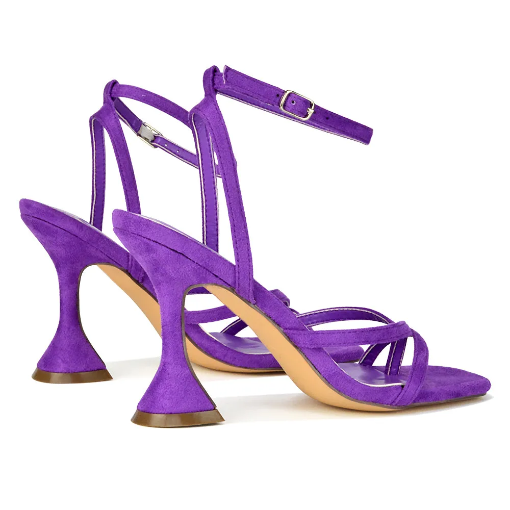 Joni Square Toe Post Block Strappy Sculptured High Heel Sandals in Purple Faux Sued sold by XYlondon product image thumbnail 2