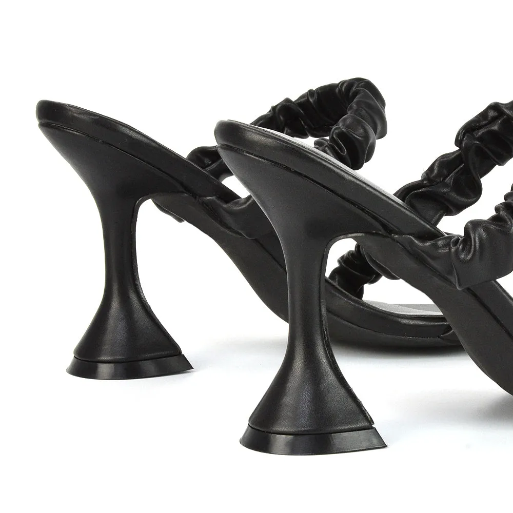 DAPHNE RUCHED DOUBLE STRAP SQUARE TOE SLIP ON SCULPTURED HIGH HEEL SANDALS IN BLACK sold by XYlondon product image thumbnail 2