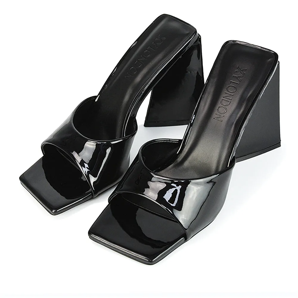 Gracia Square Peep Toe Sculptured Flared Block Heeled Mules in Black Patent sold by XYlondon product image thumbnail 5