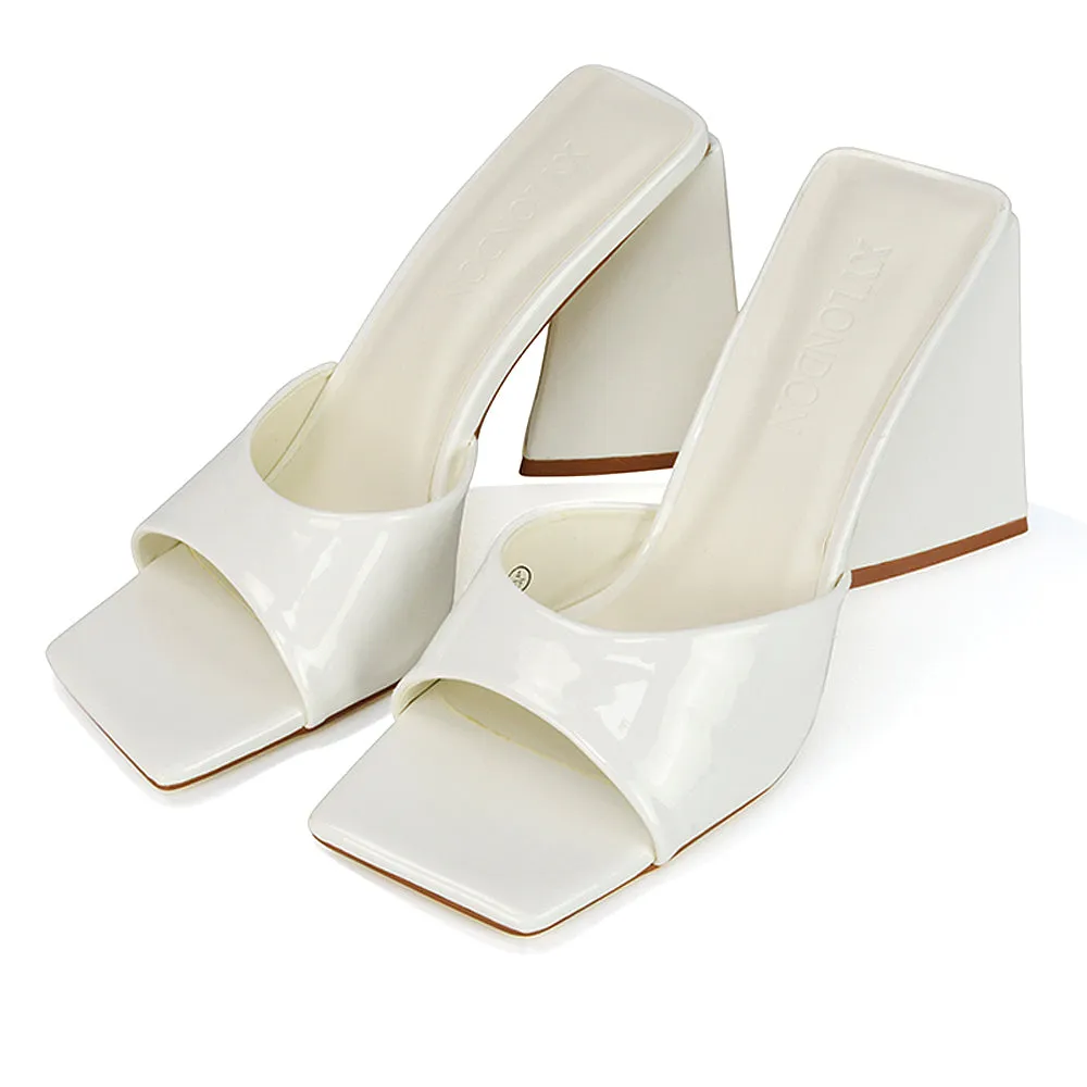 Gracia Square Peep Toe Sculptured Flared Block Heeled Mules in White Patent sold by XYlondon product image thumbnail 5