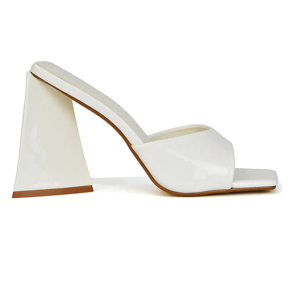 Gracia Square Peep Toe Sculptured Flared Block Heeled Mules in White Patent sold by XYlondon product image thumbnail 3