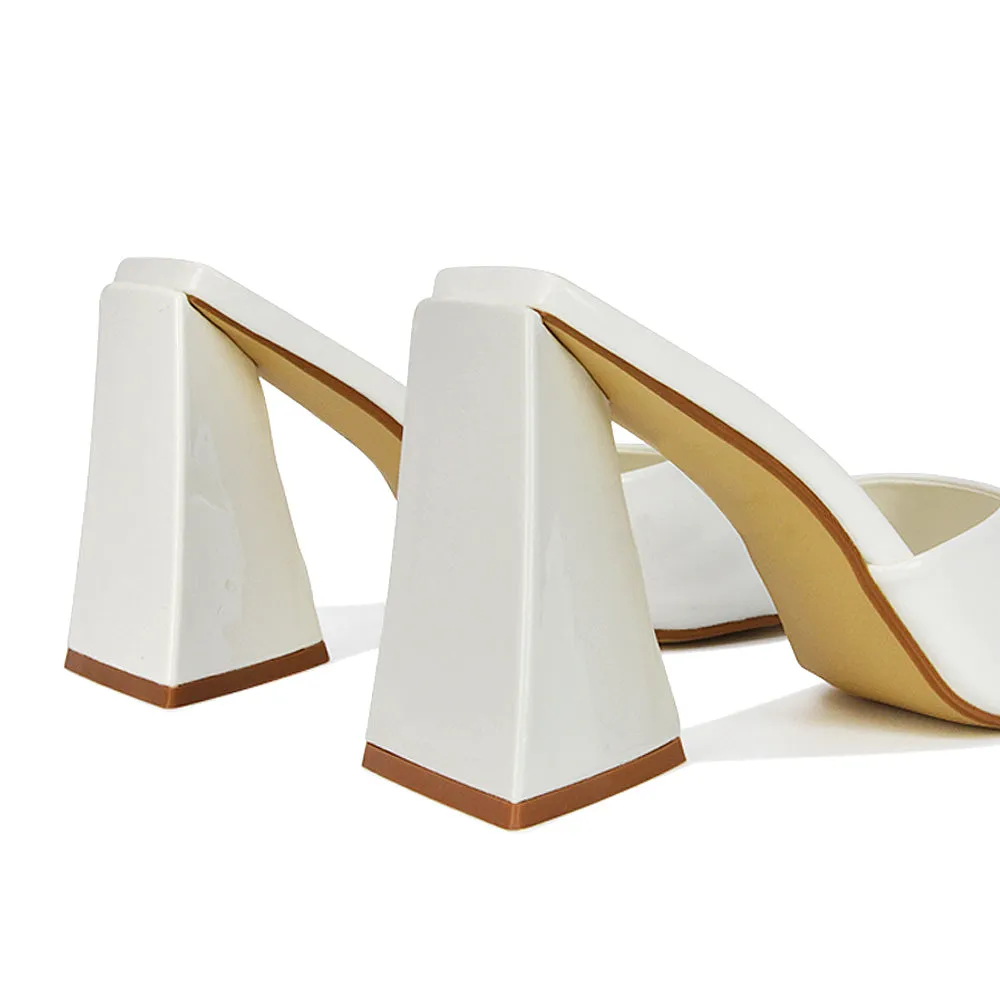 Gracia Square Peep Toe Sculptured Flared Block Heeled Mules in White Patent sold by XYlondon product image thumbnail 2