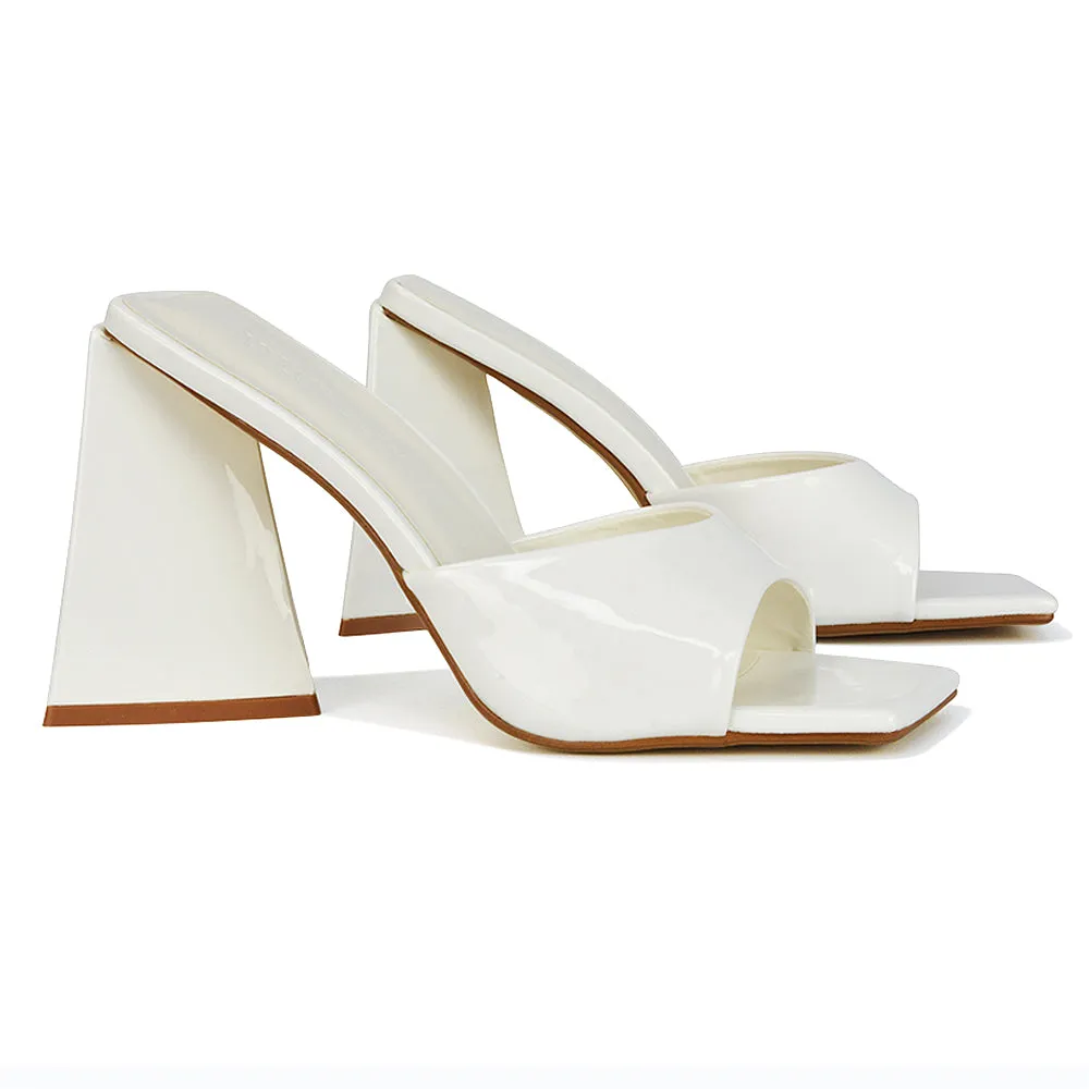 Gracia Square Peep Toe Sculptured Flared Block Heeled Mules in White Patent sold by XYlondon product image thumbnail 4