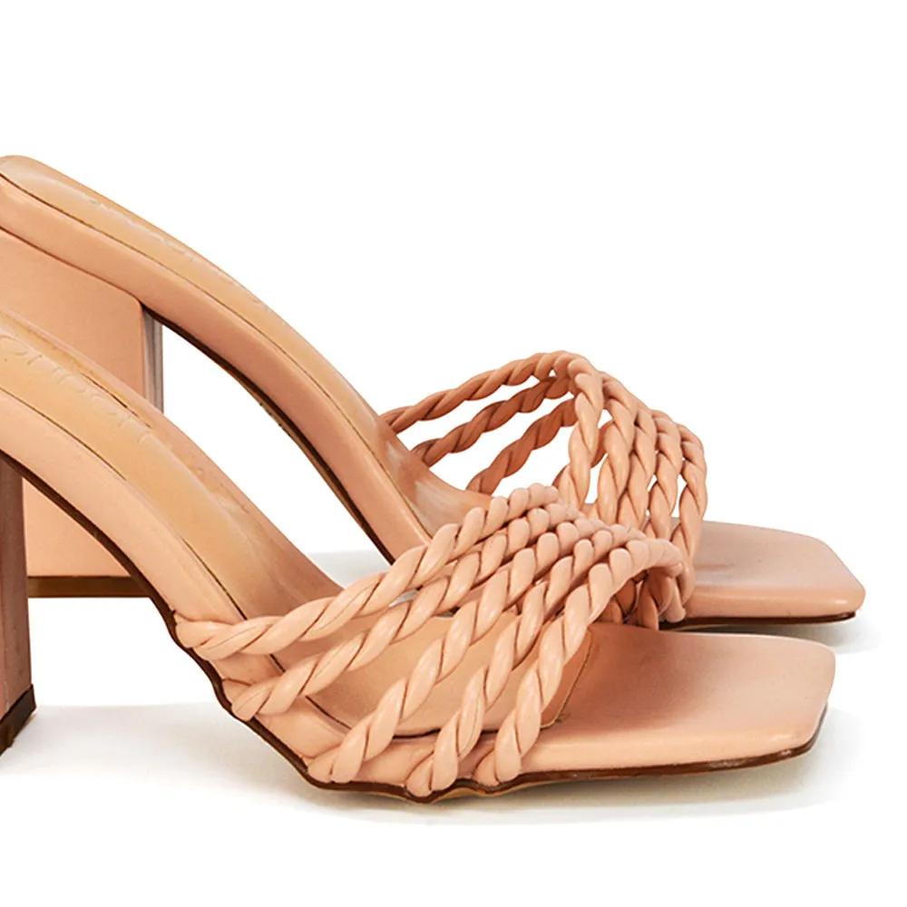 Selene Twist Detail Strappy Square Toe Block Heel Mules in Nude Synthetic Leather sold by XYlondon product image thumbnail 4