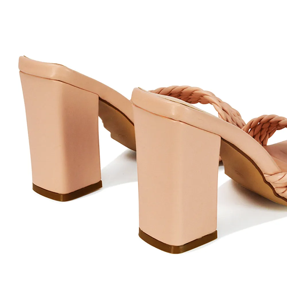Selene Twist Detail Strappy Square Toe Block Heel Mules in Nude Synthetic Leather sold by XYlondon product image thumbnail 2
