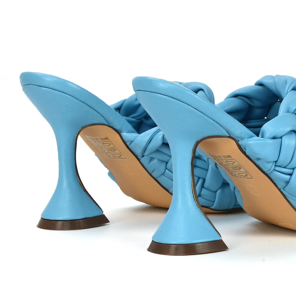 Jaci Woven Sandal Strap Square Toe Sculptured Flared Low mid High Heel Mules in Blue Synthetic Leather sold by XYlondon product image thumbnail 2