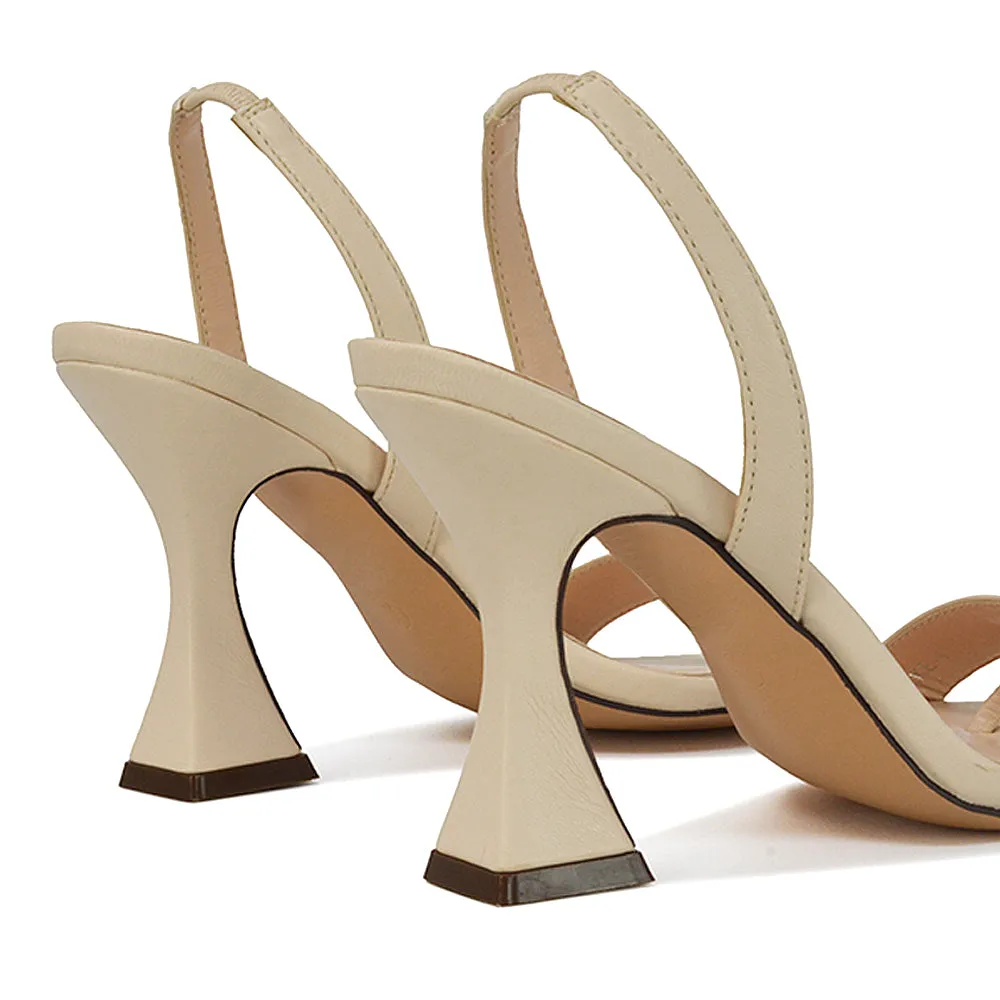 Paola Sling Back Strappy Square Toe Sculptured High Heel Sandals in Nude Synthetic Leather sold by XYlondon product image thumbnail 2