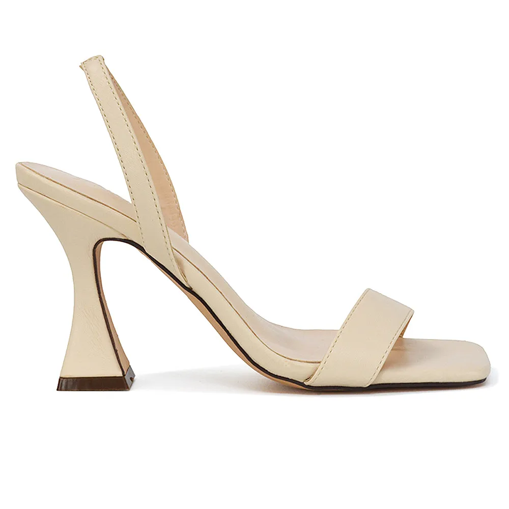 Paola Sling Back Strappy Square Toe Sculptured High Heel Sandals in Nude Synthetic Leather sold by XYlondon product image thumbnail 3