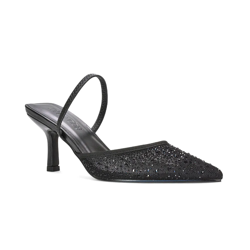 Sloane Strappy Slingback Rhinestone Mesh Stiletto Pointed Toe Slip On Heels in Black sold by XYlondon product image thumbnail 3