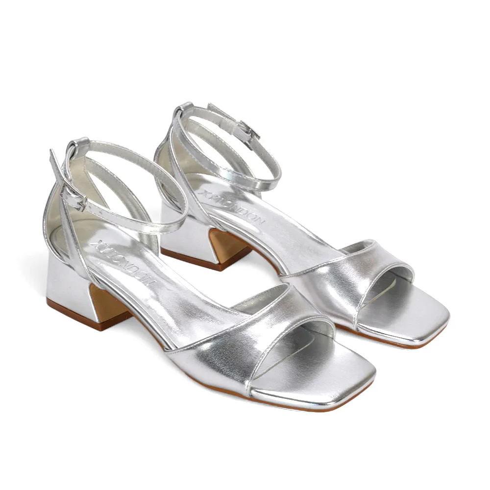 Stevie Square Toe Strappy Low Block Heel Summer Sandals in Silver Metallic sold by XYlondon product image thumbnail 5
