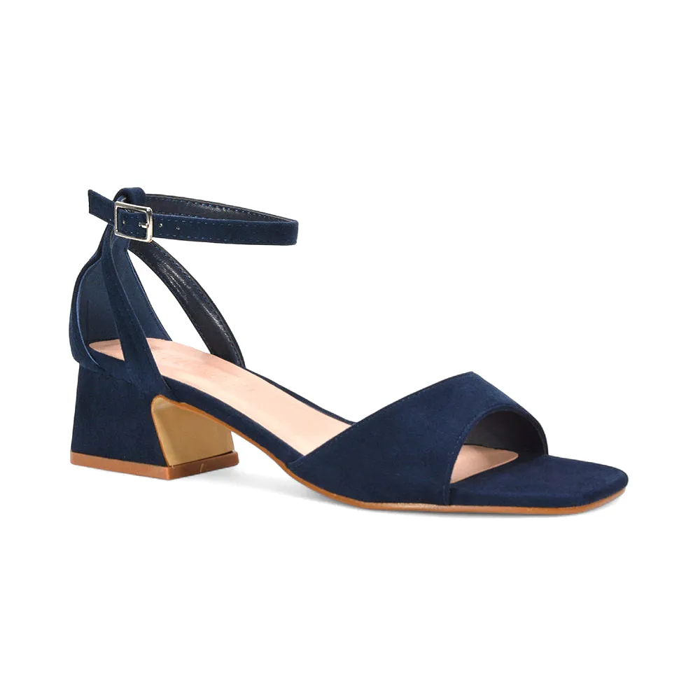 Stevie Square Toe Strappy Low Block Heel Summer Sandals in Navy Faux Suede sold by XYlondon product image thumbnail 3
