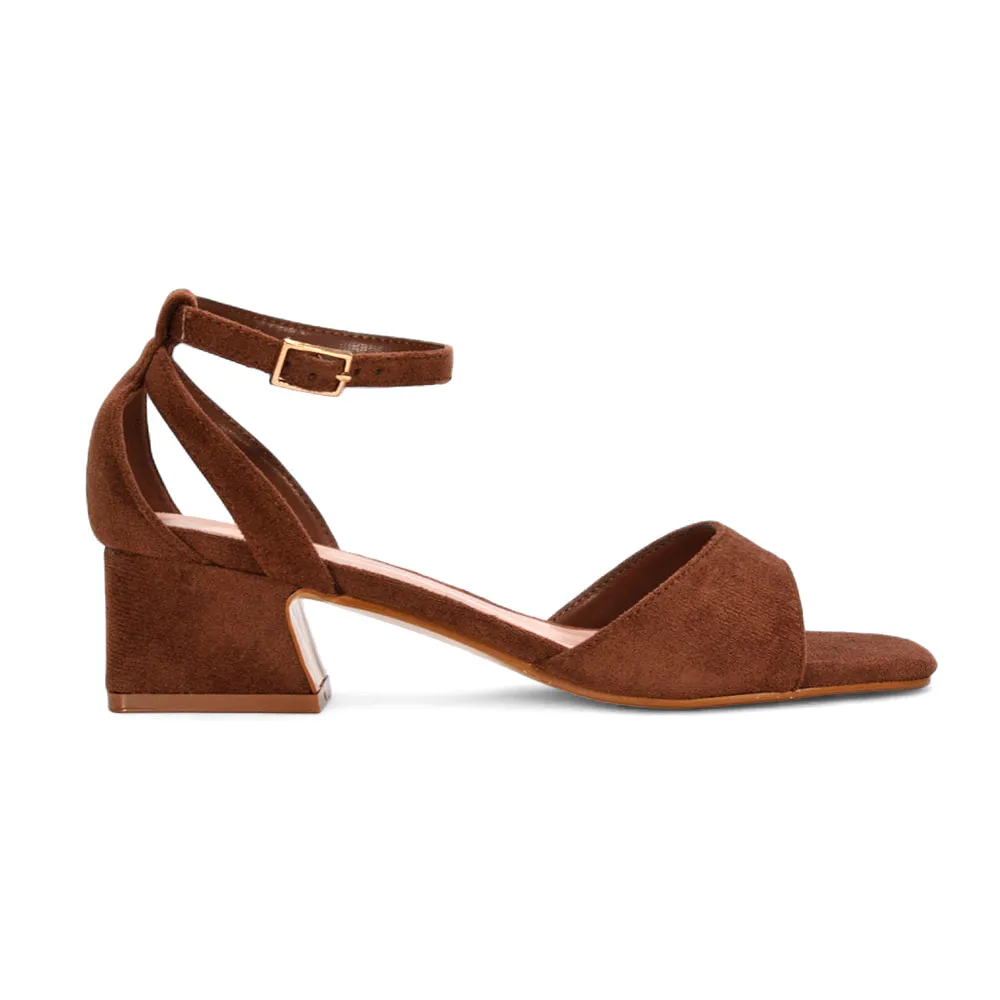 Stevie Square Toe Strappy Low Block Heel Summer Sandals in Brown Faux Suede sold by XYlondon product image thumbnail 2