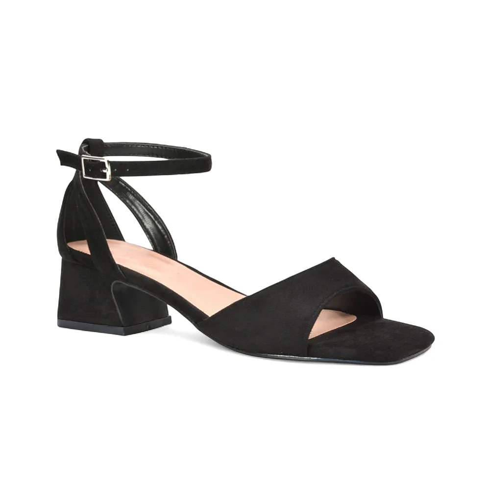 Stevie Square Toe Strappy Low Block Heel Summer Sandals in Black Faux Suede sold by XYlondon product image thumbnail 3