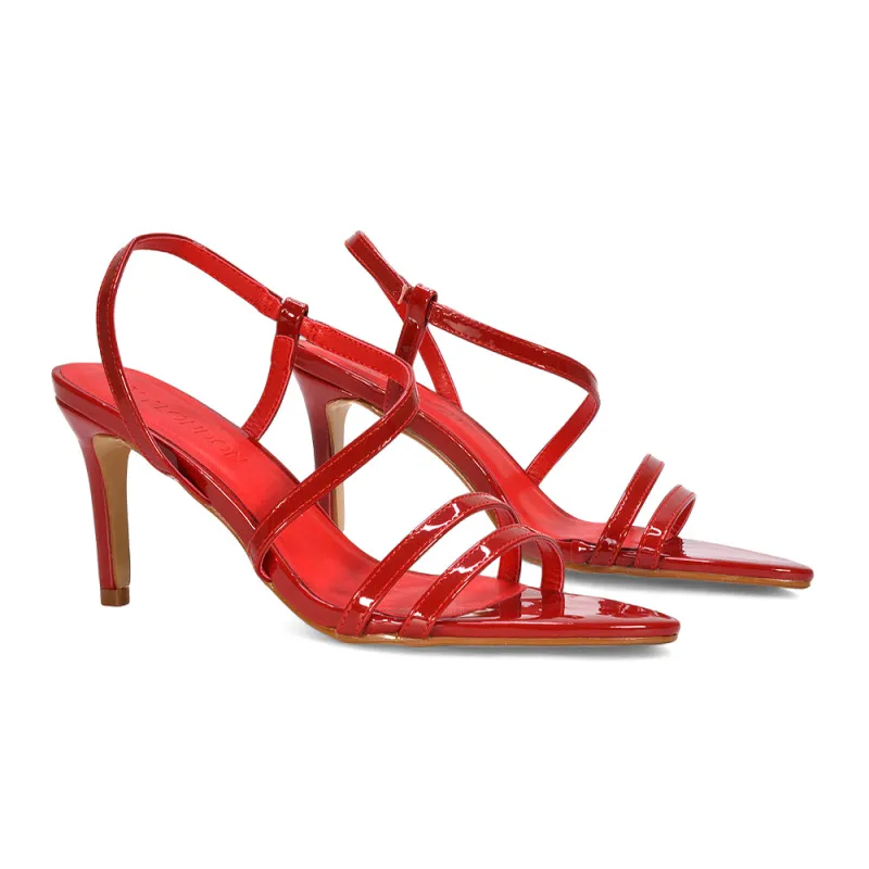Maude Stiletto Strappy High Heels Pointed Toe Slingback Party Shoes in Cherry Red Patent made by XYlondon