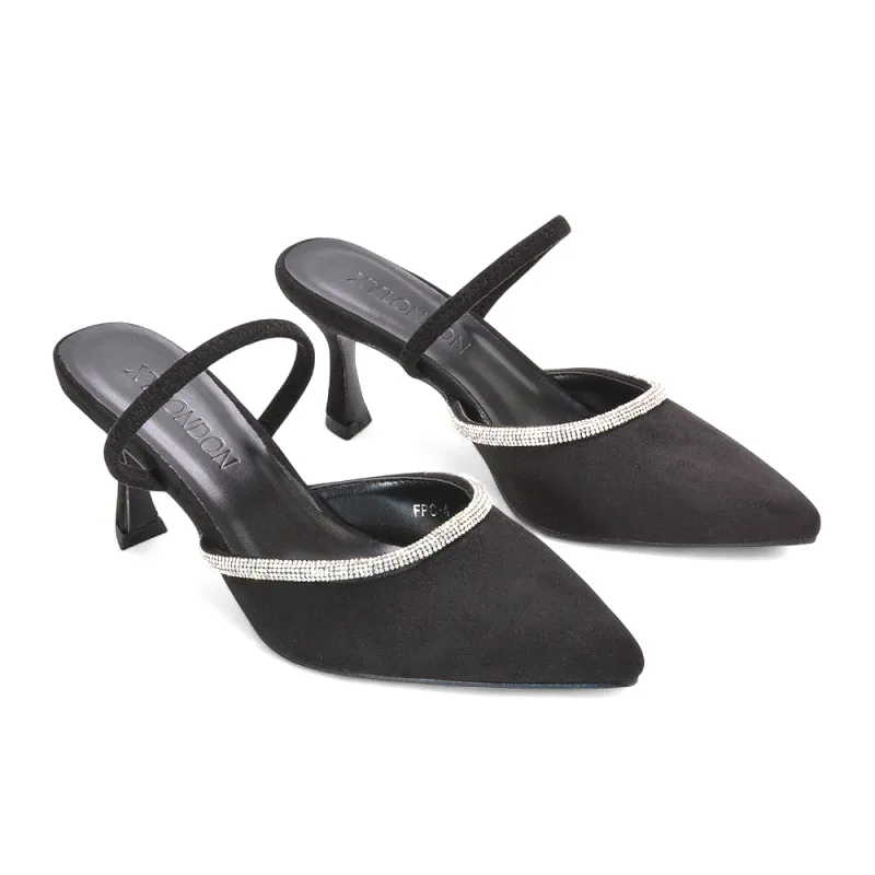 Arden Women's Diamante Slingback Closed Toe Stiletto Heel Court Shoes in Black Faux Suede sold by XYlondon