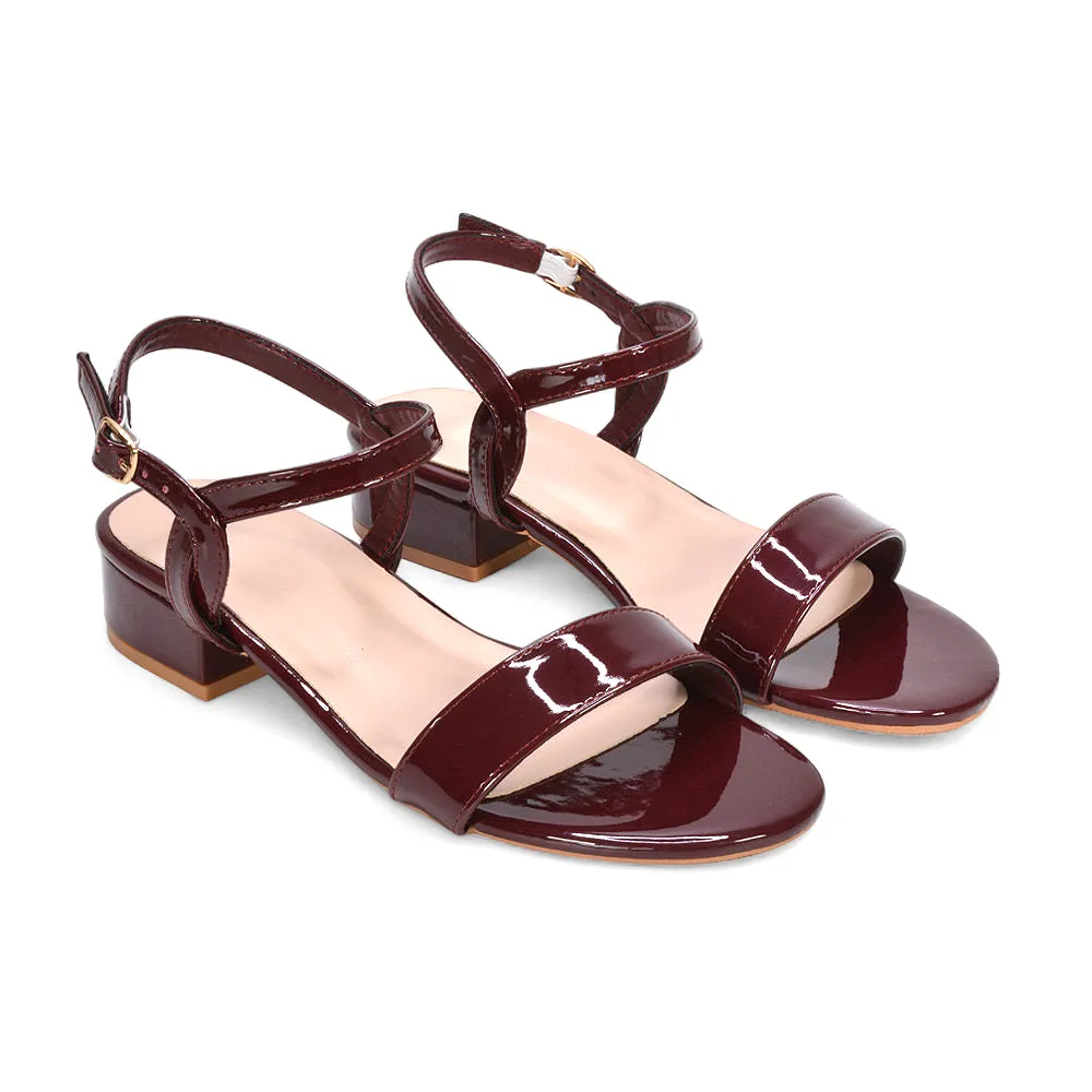 Thaila Low Block Heel Ankle Strappy Heeled Sandals in Burgundy Patent sold by XYlondon product image thumbnail 2