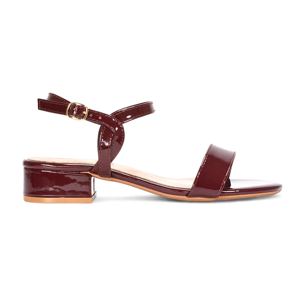 Thaila Low Block Heel Ankle Strappy Heeled Sandals in Burgundy Patent sold by XYlondon product image thumbnail 5