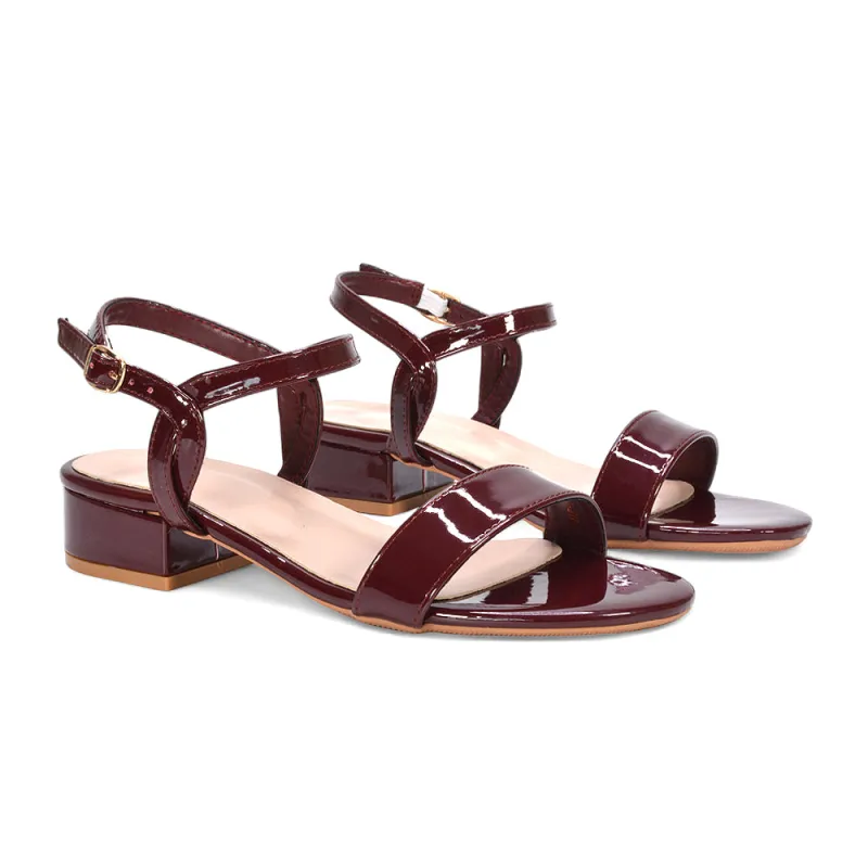 Thaila Low Block Heel Ankle Strappy Heeled Sandals in Burgundy Patent sold by XYlondon