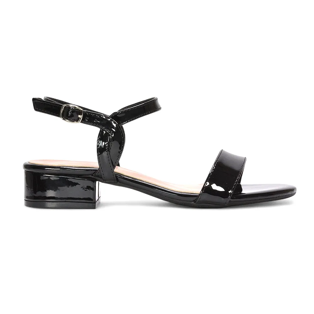 Thaila Low Block Heel Ankle Strappy Heeled Sandals in Black Patent sold by XYlondon product image thumbnail 2