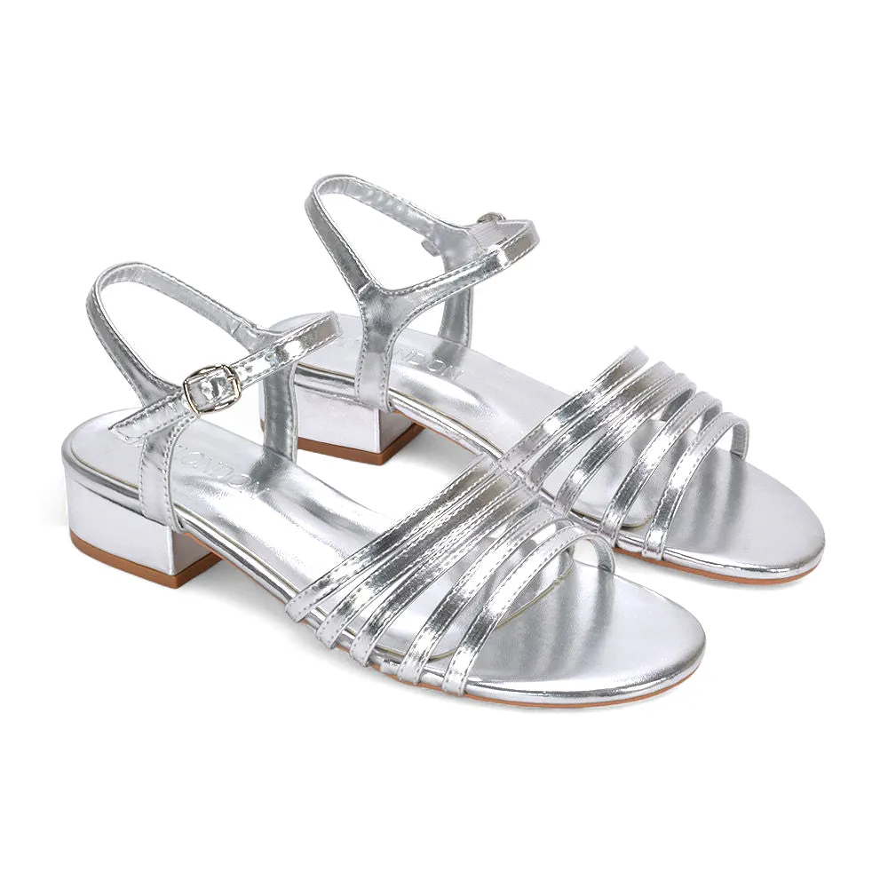 Sage Strappy Open Toe Low Block Heel Sandals In Silver Metallic sold by XYlondon product image thumbnail 5