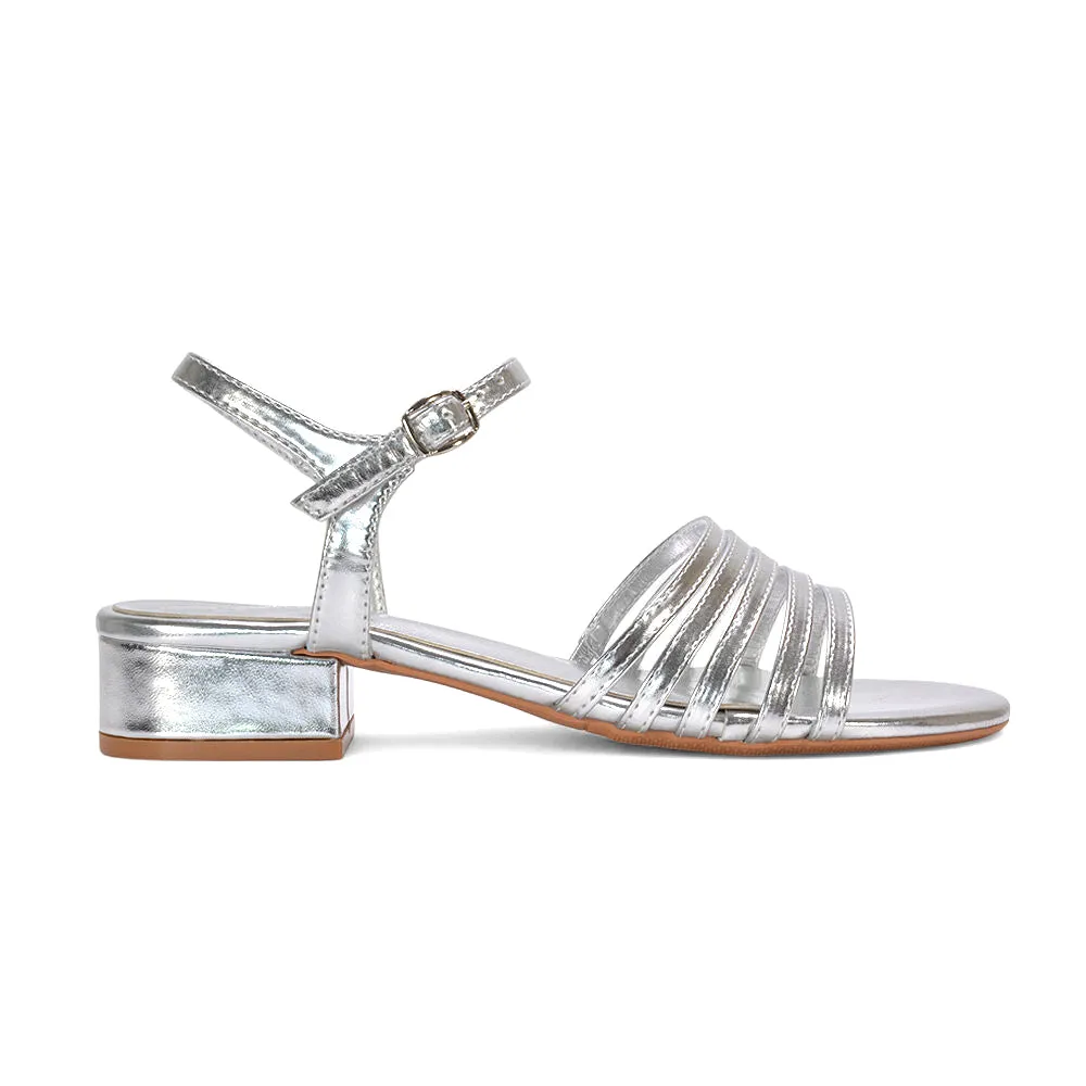 Sage Strappy Open Toe Low Block Heel Sandals In Silver Metallic sold by XYlondon product image thumbnail 2