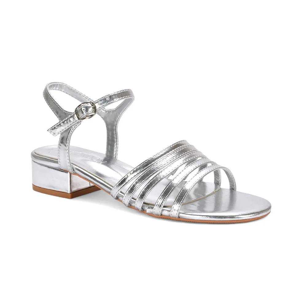 Sage Strappy Open Toe Low Block Heel Sandals In Silver Metallic sold by XYlondon product image thumbnail 3