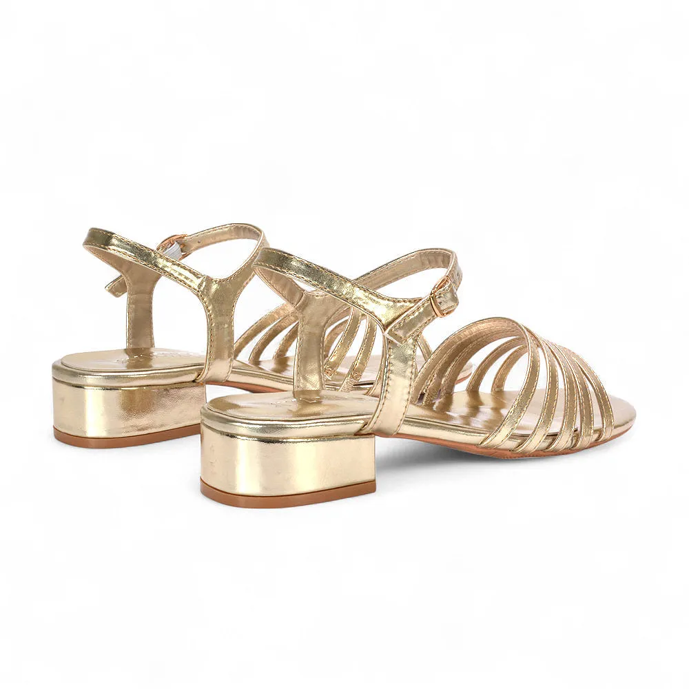 Sage Strappy Open Toe Low Block Heel Sandals In Gold Metallic sold by XYlondon product image thumbnail 4